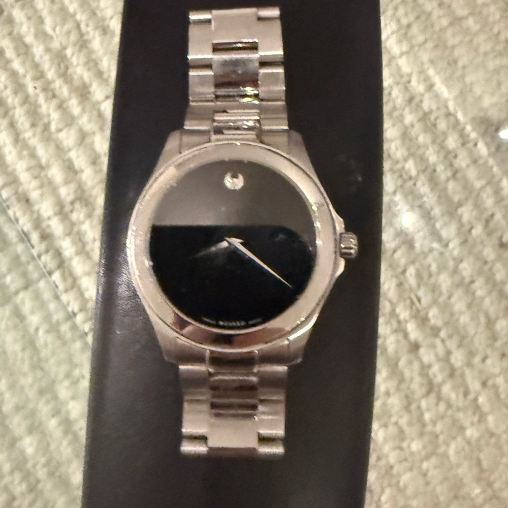 Movado Stainless Steel Watch with Black Dial